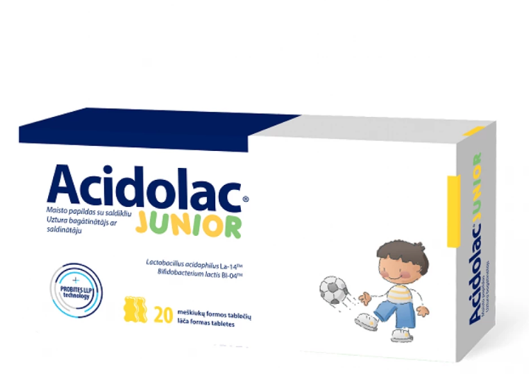 Acidolac JUNIOR, white chocolate flavor, 20 chewable tablets