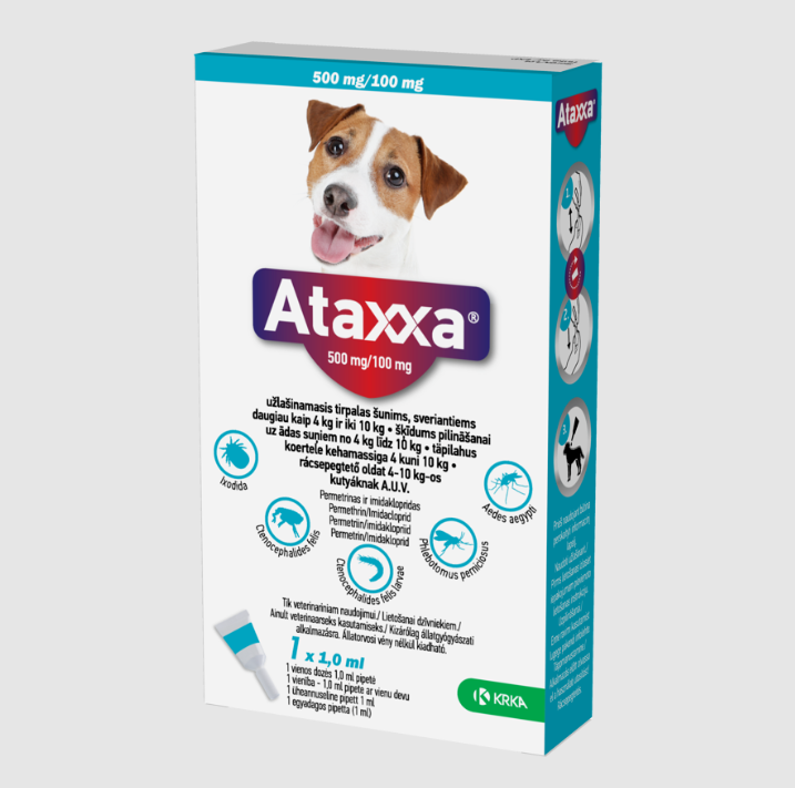Ataxxa 500/100mg Solution 1ml for Dogs 4-10kg, 1 ml