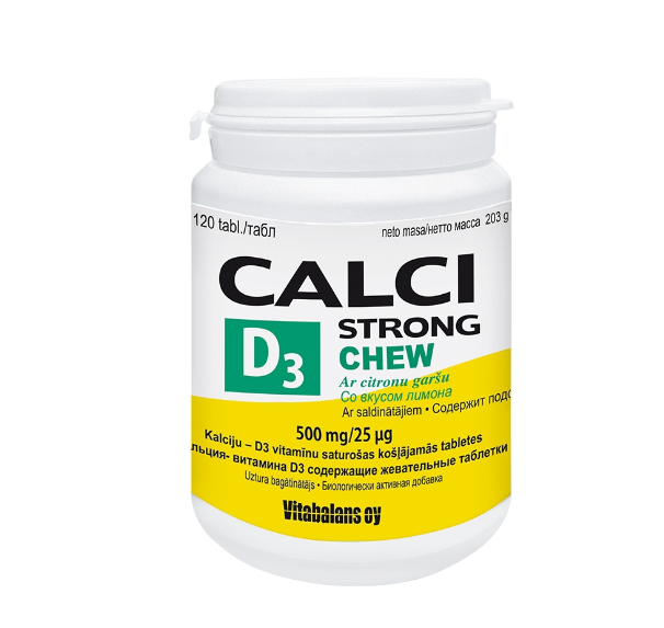 Calci Strong + D3 Chew with Lemon Flavor, 120 chewable tablets