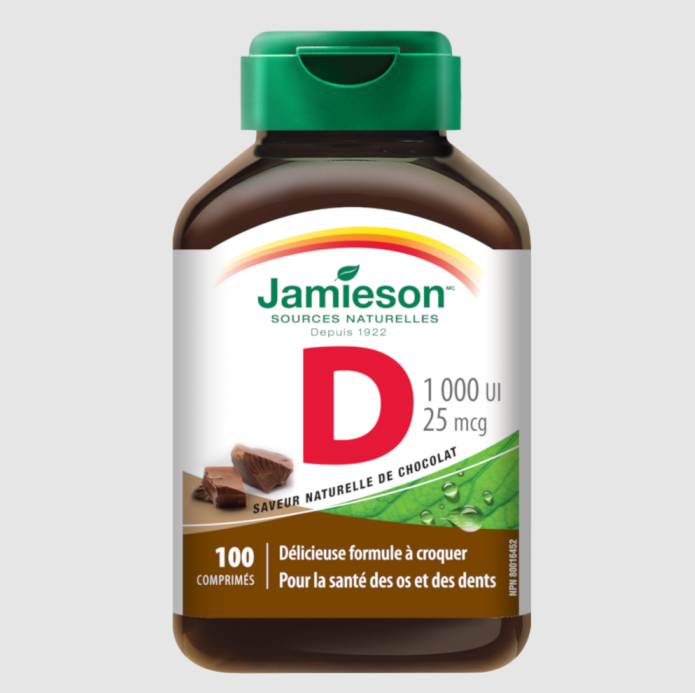 JAMIESON Vitamin D 1000 IU (25 µg) Chocolat, 100 chewable tablets
