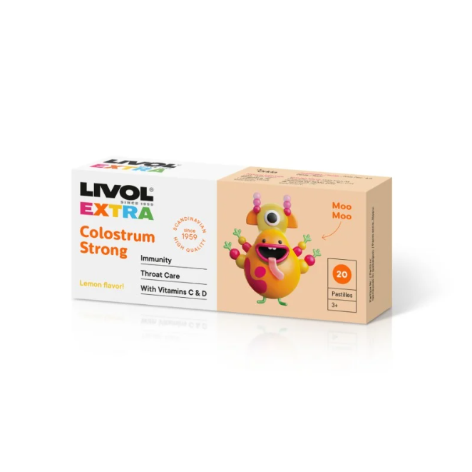 LIVOL EXTRA Colostrum Strong with Lemon Flavor, 20 lozenges