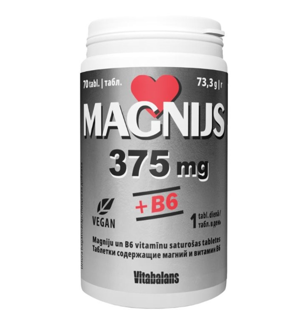 Magnesium 375mg + B6, 70 tablets