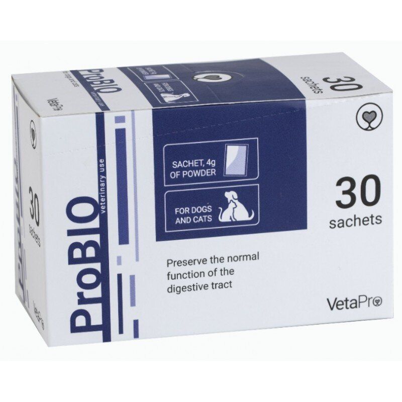 VetaPro ProBIO - Natural Probiotic Supplement for Cats and Dogs, 30 Packets x 4g