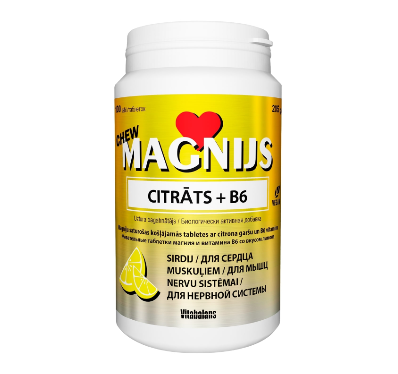 VITABALANS Magnesium Citrate 375 mg + B6 Chew, 100 chewable tablets