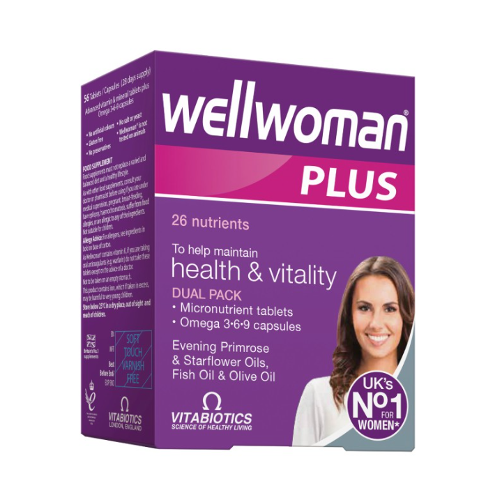 Wellwoman Plus Omega 3-6-9, 28 tablets and 28 capsules