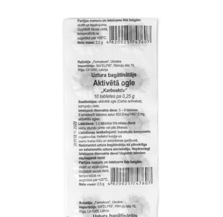 Carbo Activatis (Activated Charcoal), 250mg, 10 pcs